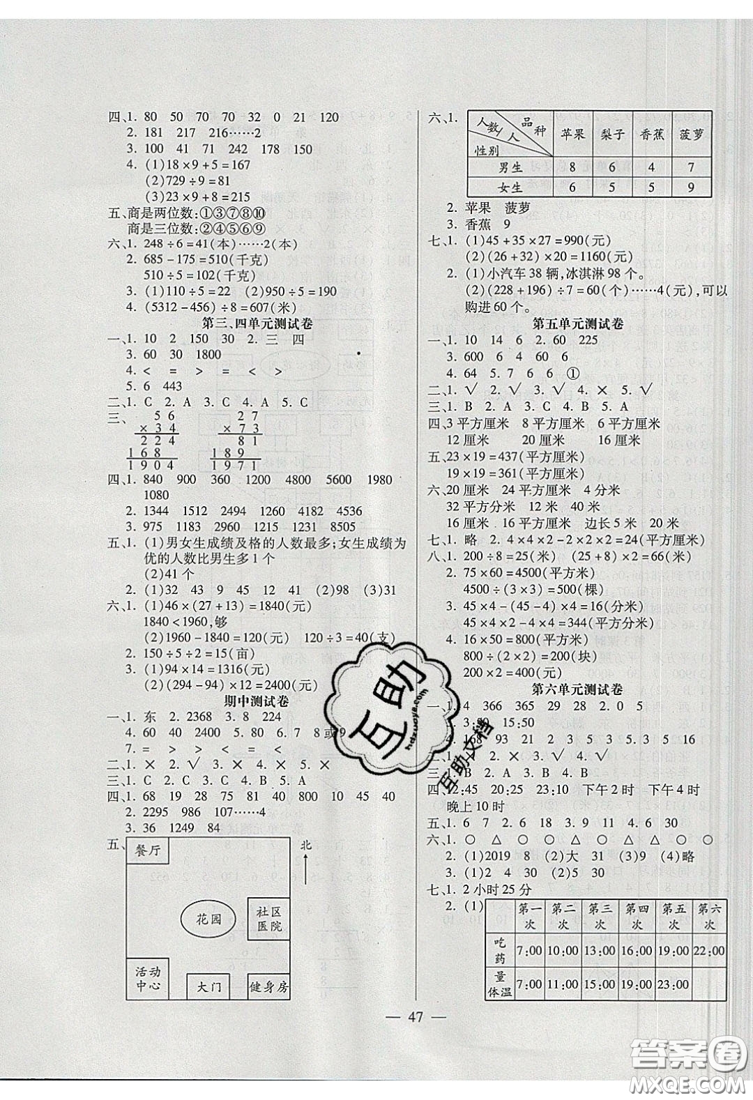 2020年激活思維智能訓(xùn)練三年級(jí)數(shù)學(xué)下冊(cè)人教版答案