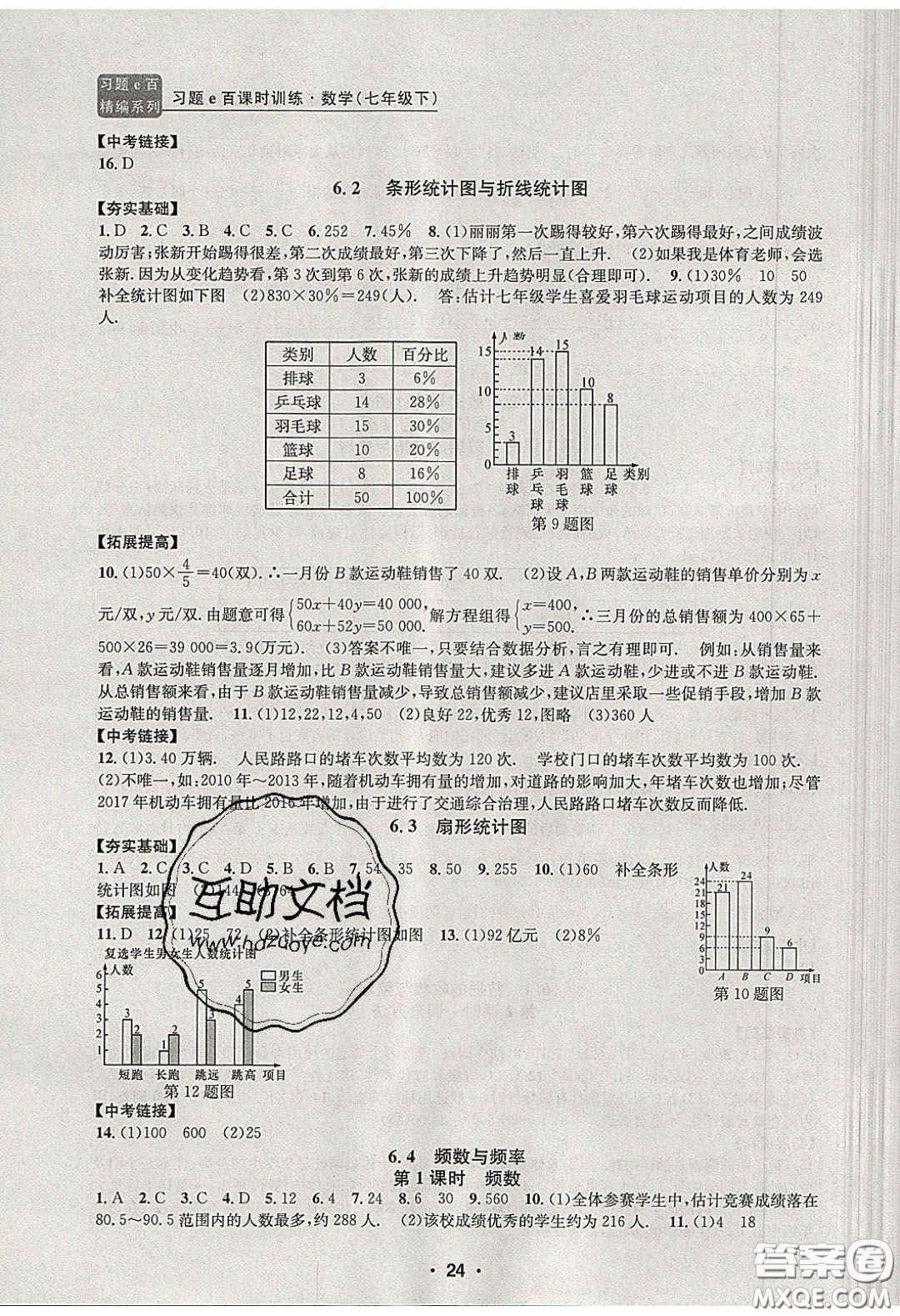 2020年習(xí)題e百課時(shí)訓(xùn)練七年級(jí)數(shù)學(xué)下冊(cè)浙教版答案