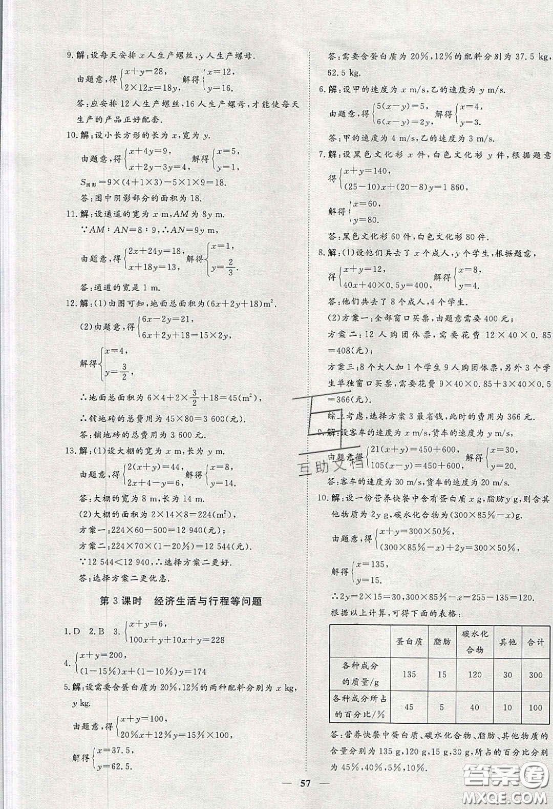 2020年習(xí)題e百課時(shí)訓(xùn)練七年級(jí)數(shù)學(xué)下冊(cè)人教版答案