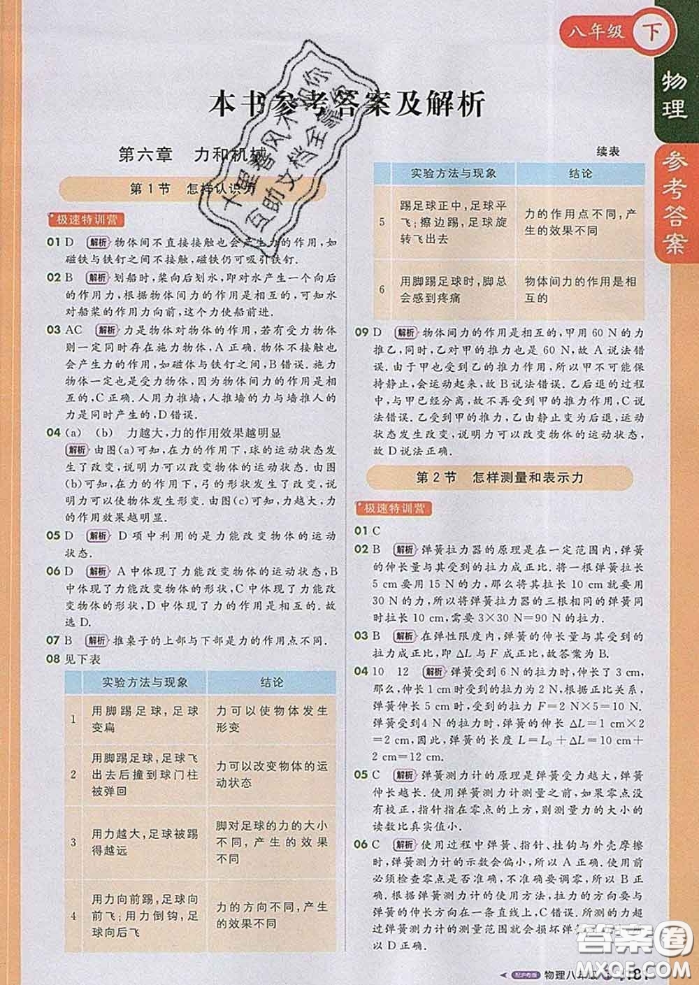 1加1輕巧奪冠課堂直播2020新版八年級物理下冊滬粵版答案