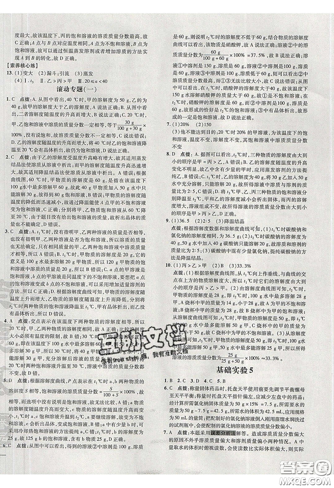 2020榮德基點撥訓(xùn)練九年級化學(xué)下冊滬教版答案