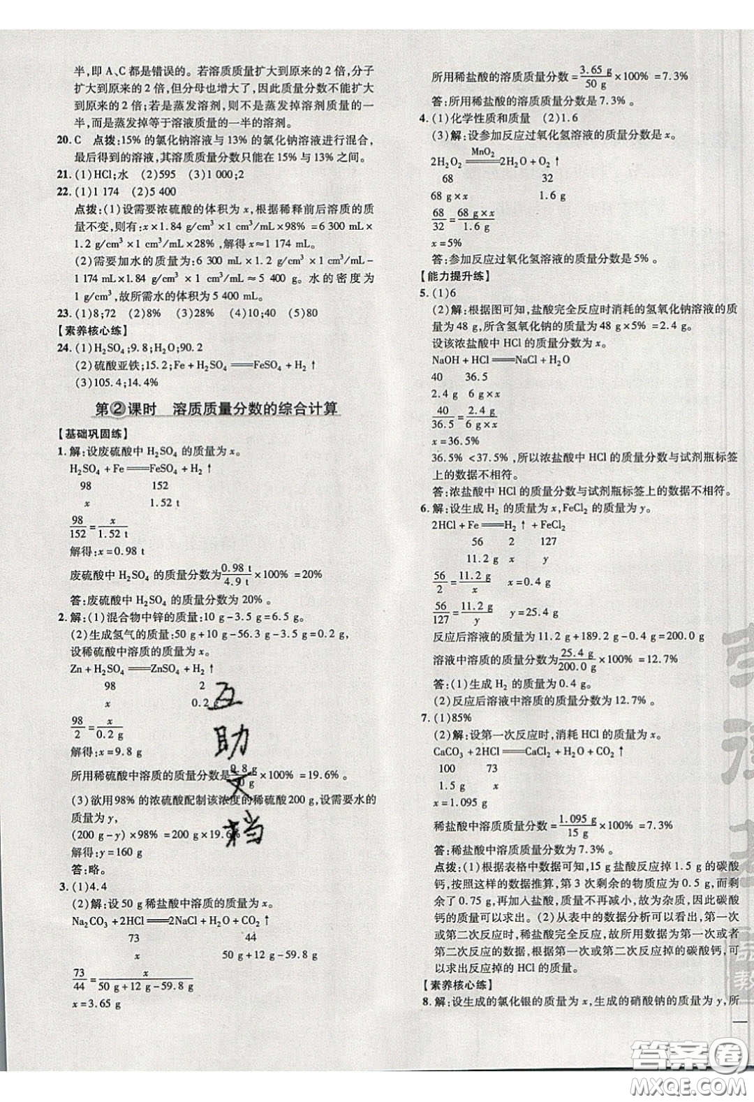 2020榮德基點撥訓(xùn)練九年級化學(xué)下冊滬教版答案