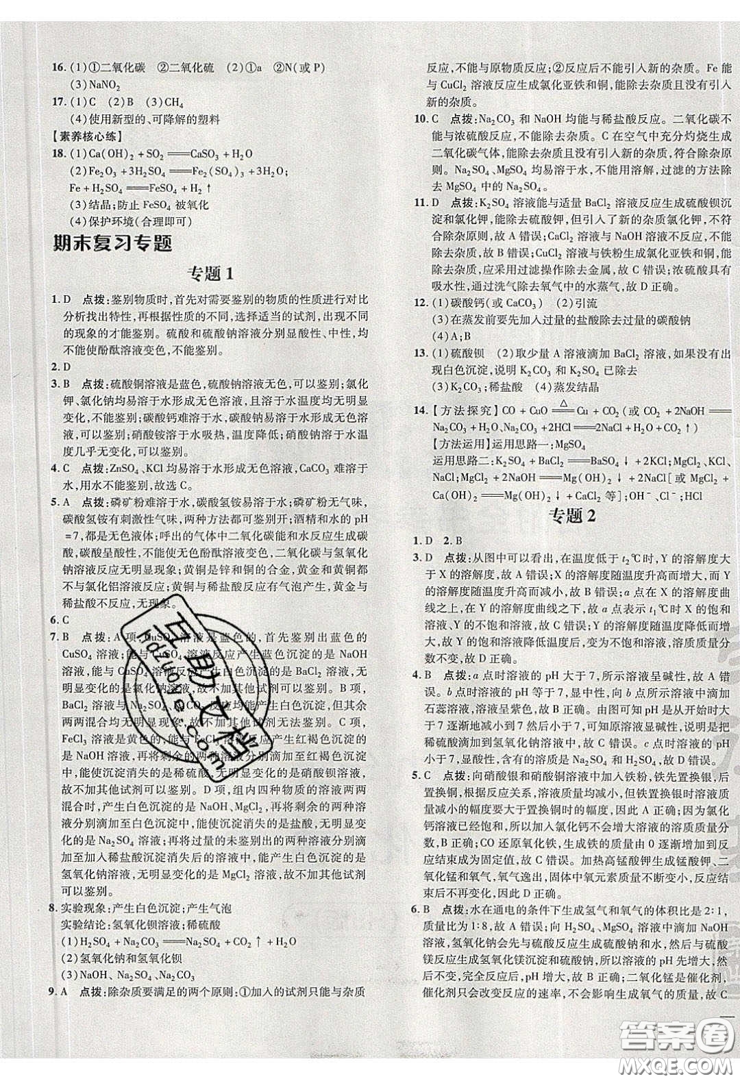 2020榮德基點撥訓(xùn)練九年級化學(xué)下冊滬教版答案