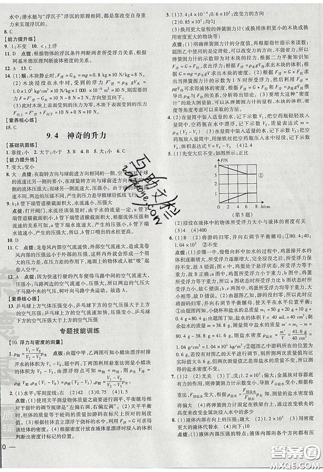 2020榮德基點撥訓練八年級物理下冊滬粵版安徽專版答案