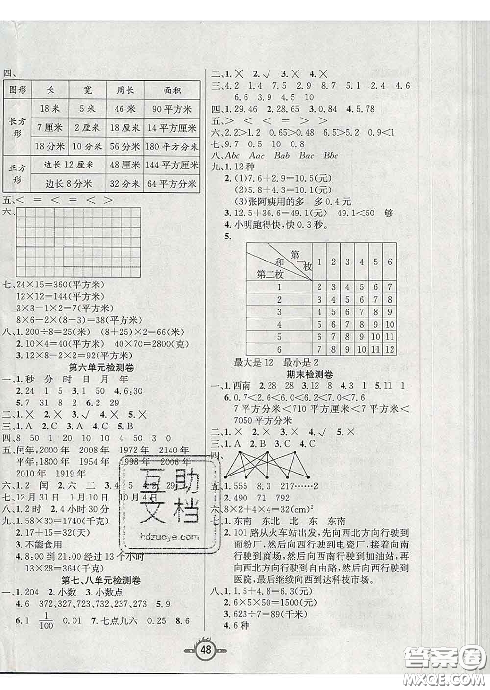 西安出版社2020新版三甲文化創(chuàng)新課課練三年級(jí)數(shù)學(xué)下冊(cè)人教版答案