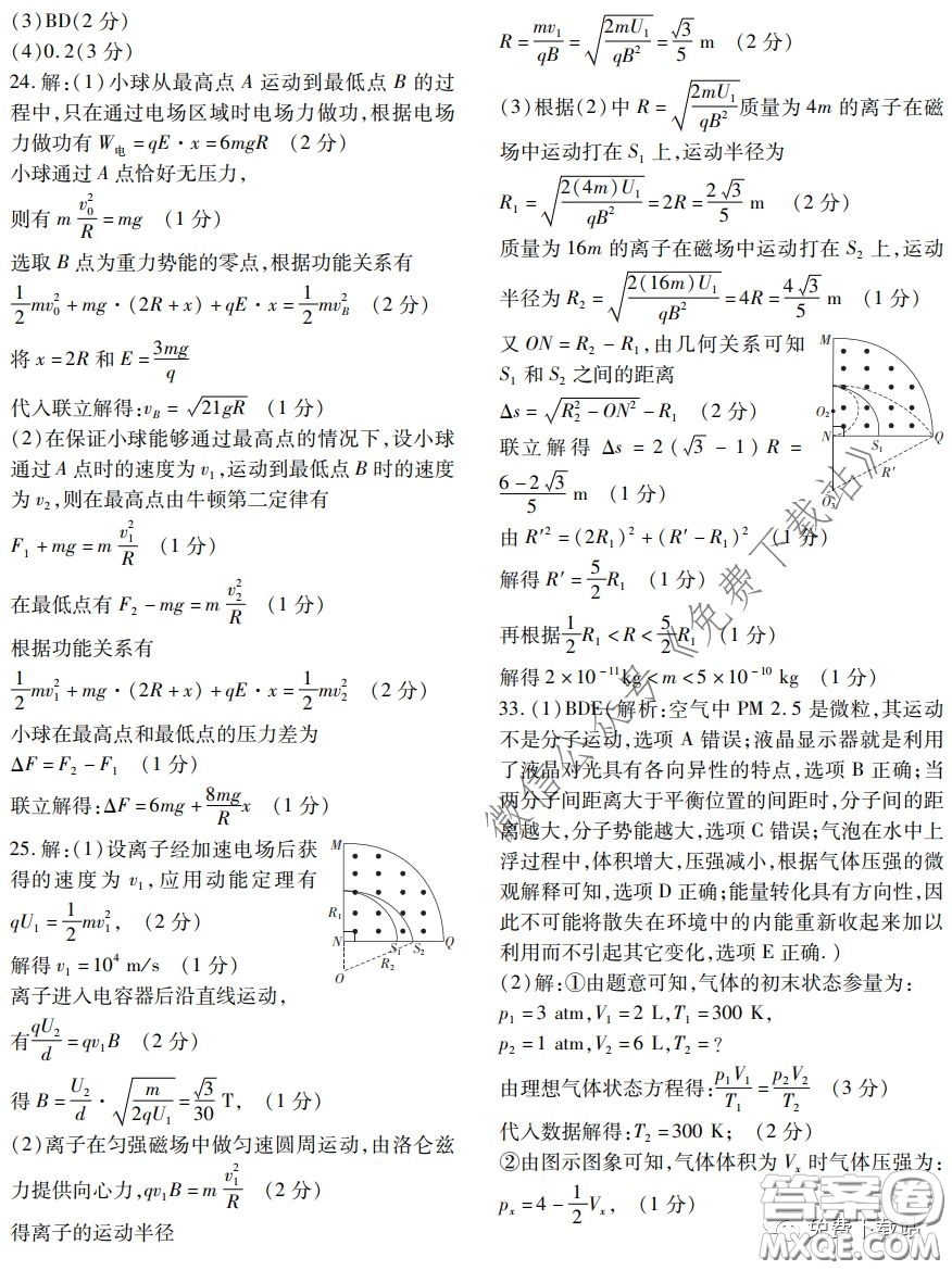 金學(xué)導(dǎo)航2020屆高三模擬卷理科綜合答案