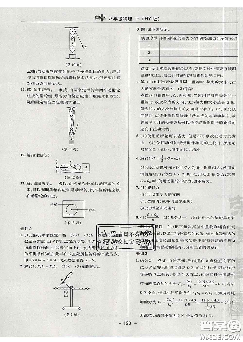 2020春綜合應(yīng)用創(chuàng)新題典中點八年級物理下冊滬粵版答案