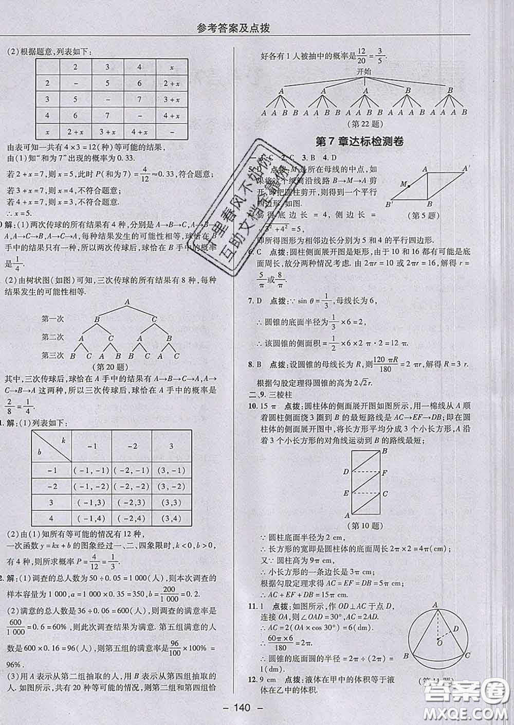 2020春綜合應(yīng)用創(chuàng)新題典中點(diǎn)九年級(jí)數(shù)學(xué)下冊(cè)青島版答案