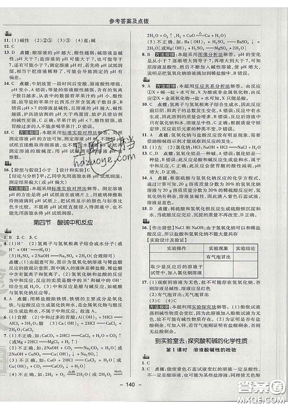 2020春綜合應(yīng)用創(chuàng)新題典中點九年級化學(xué)下冊魯教版答案