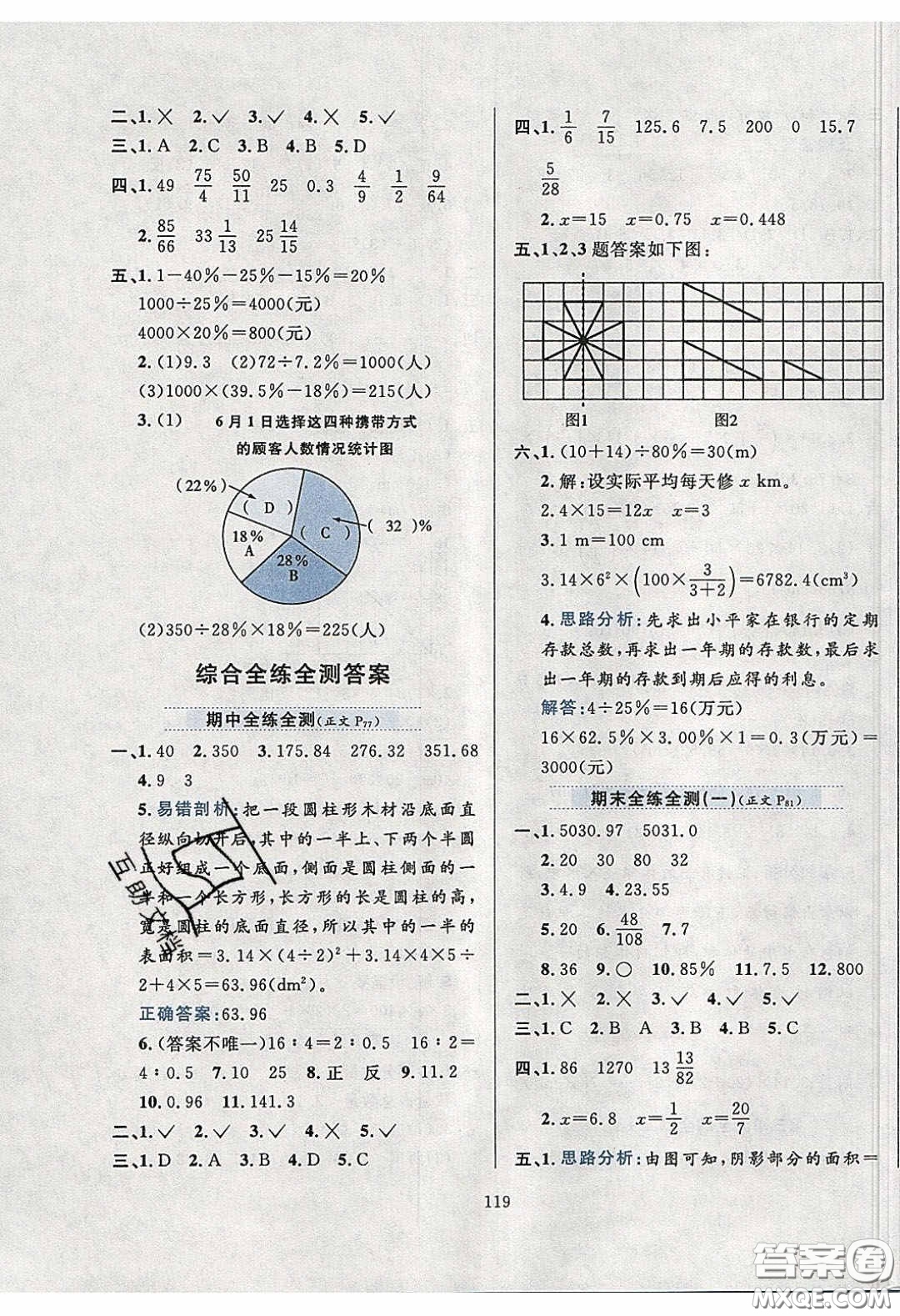 2020年小學(xué)教材全練六年級數(shù)學(xué)下冊西師大版答案