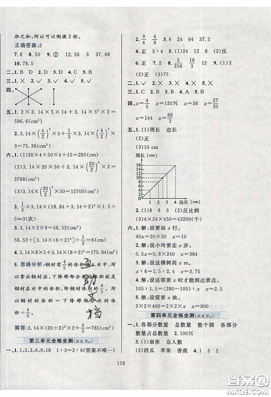 2020年小學(xué)教材全練六年級數(shù)學(xué)下冊西師大版答案