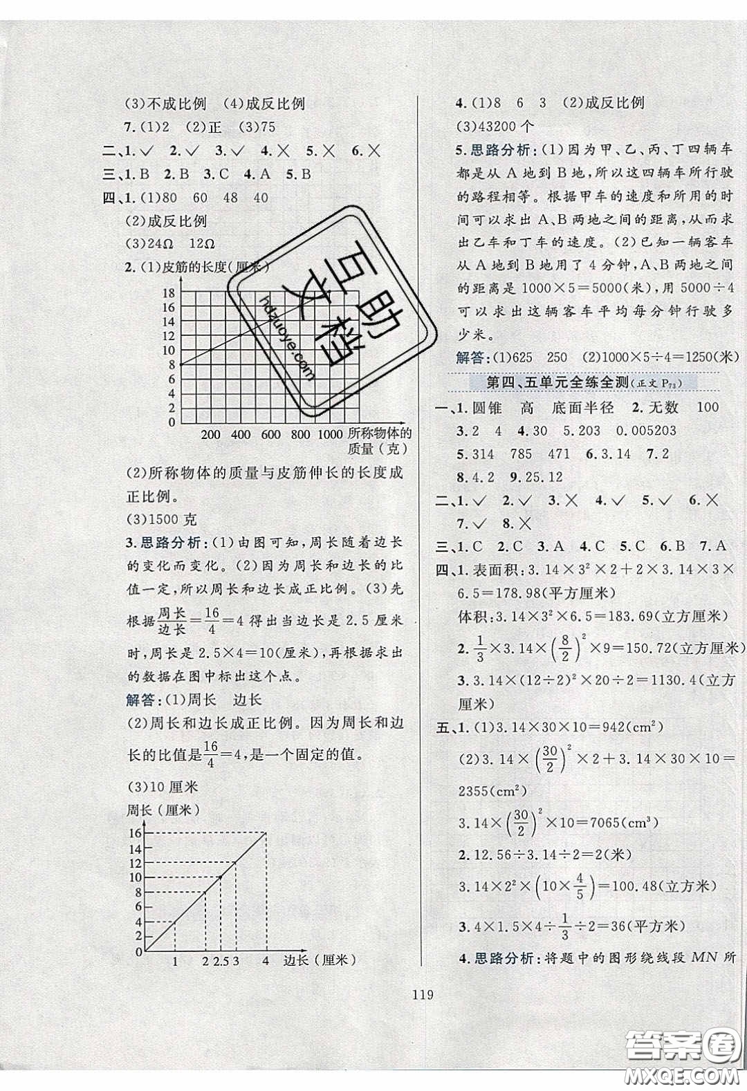 2020年小學(xué)教材全練六年級(jí)數(shù)學(xué)下冊(cè)冀教版答案