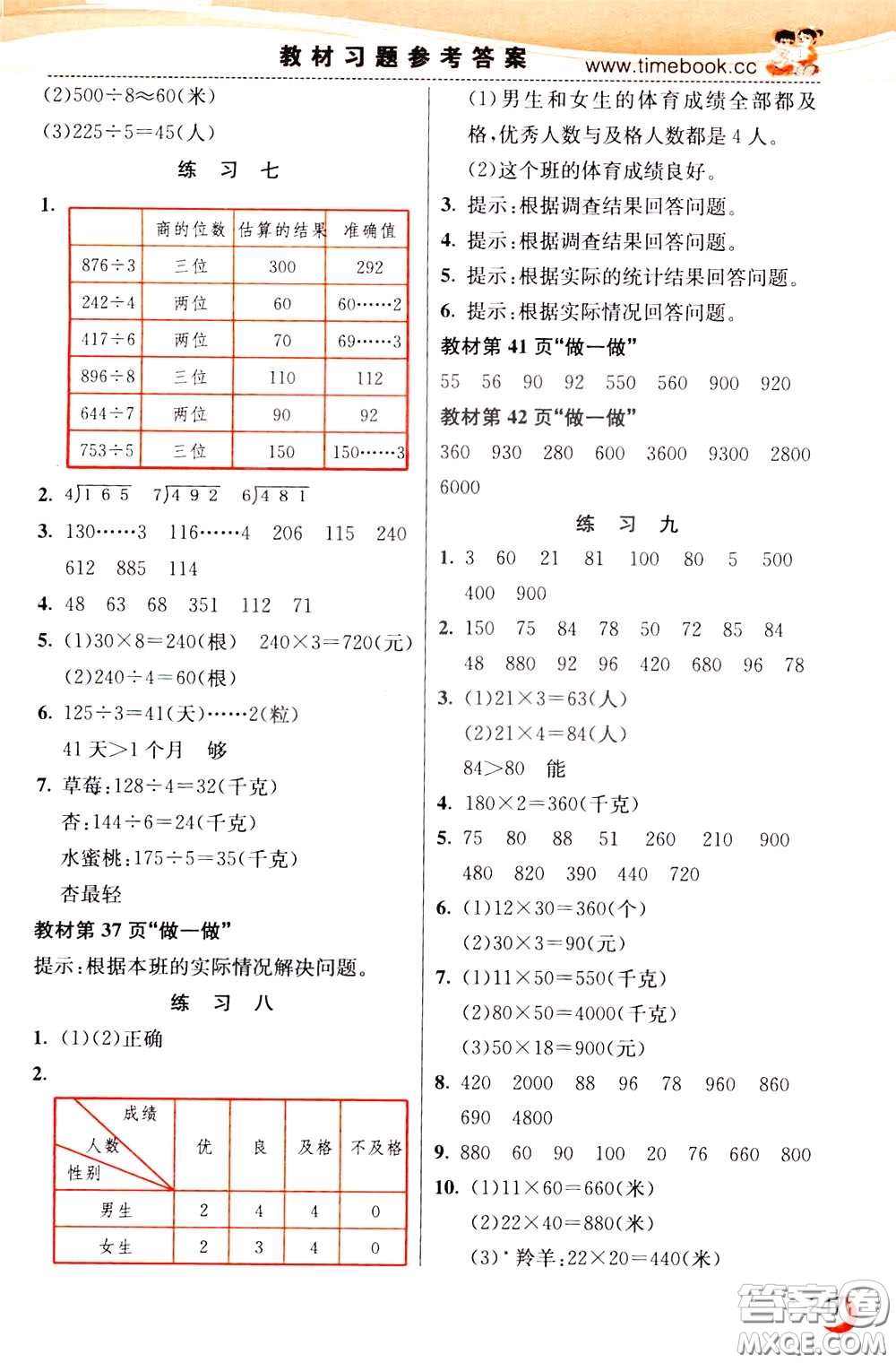 2020年小學(xué)創(chuàng)新一點通數(shù)學(xué)三年級下冊人教版參考答案