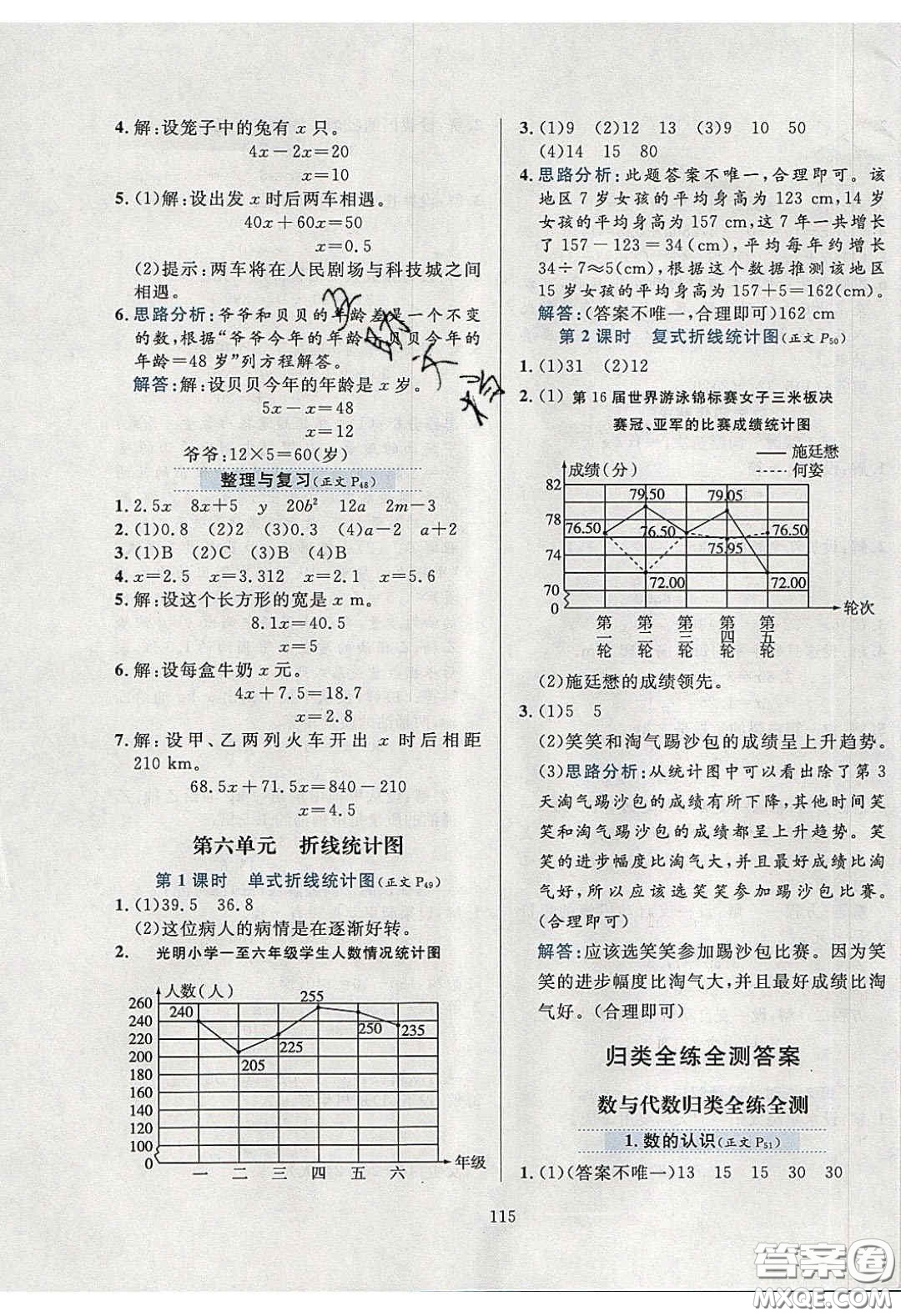 2020年小學(xué)教材全練五年級數(shù)學(xué)下冊西師大版答案