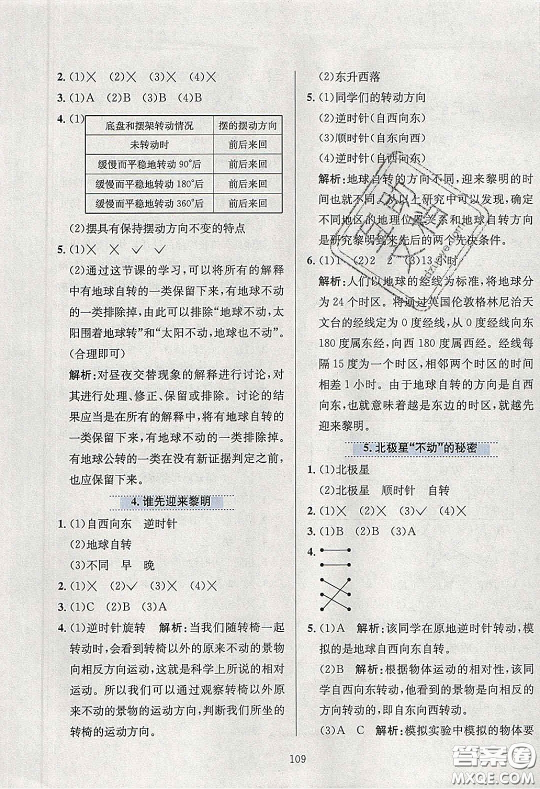 2020年小學(xué)教材全練五年級科學(xué)下冊教科版答案