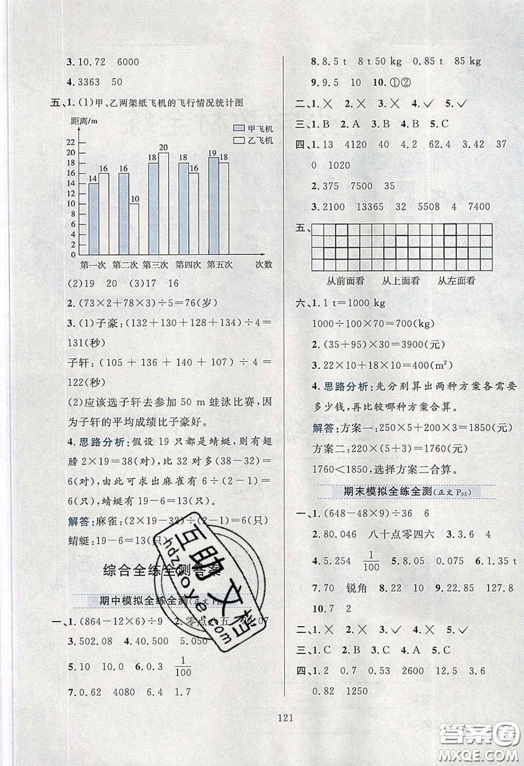 2020年小學(xué)教材全練四年級數(shù)學(xué)下冊人教版答案