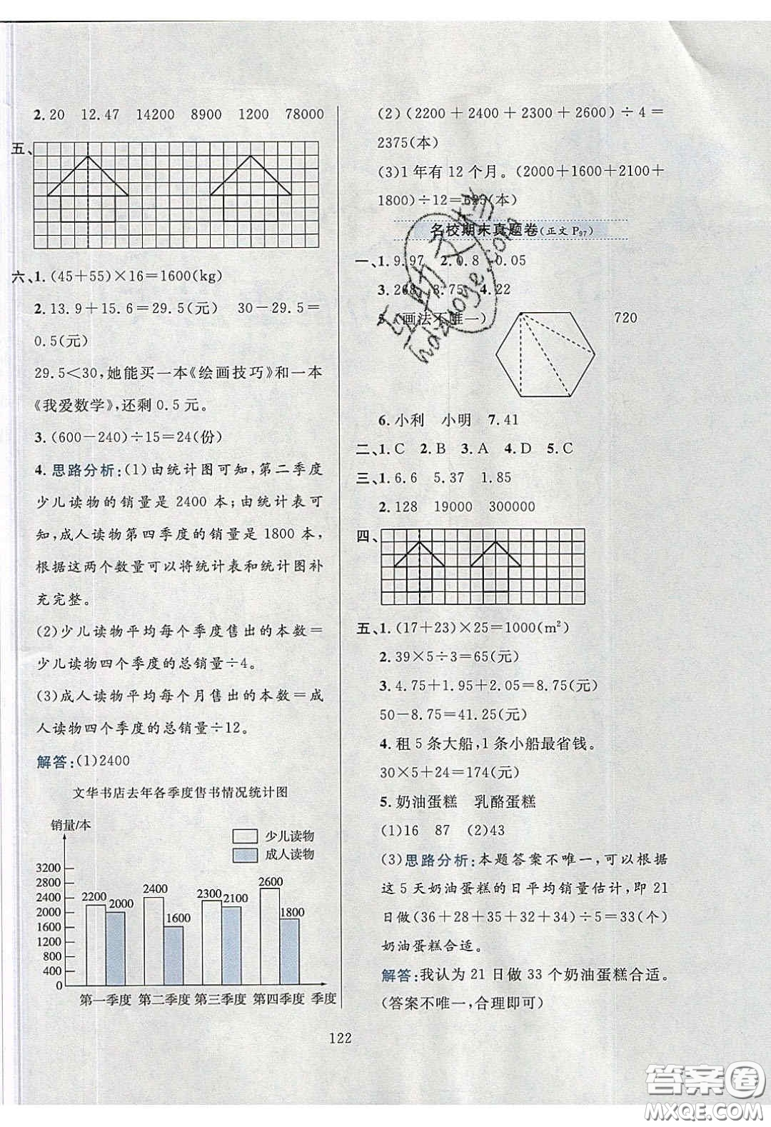 2020年小學(xué)教材全練四年級數(shù)學(xué)下冊人教版答案