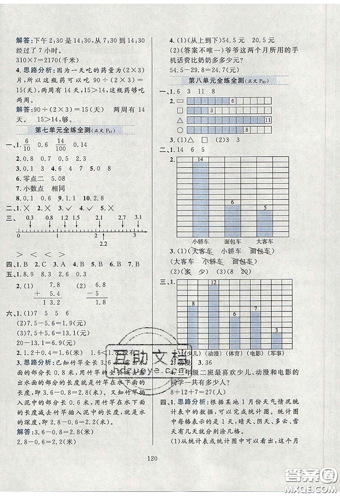 2020年小學(xué)教材全練三年級(jí)數(shù)學(xué)下冊(cè)青島版六三制答案