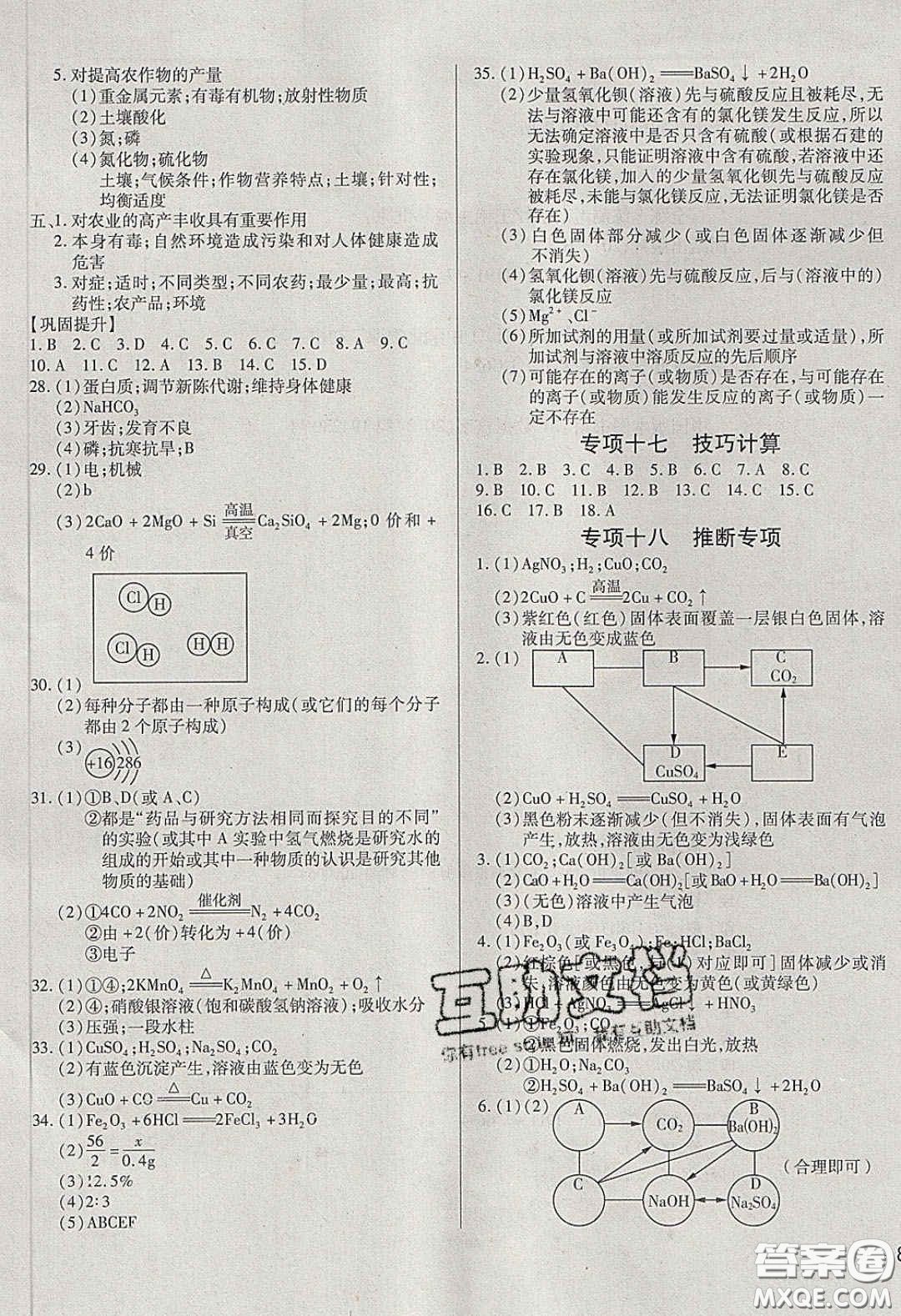 2020年全練中考總復習化學哈爾濱市專版答案