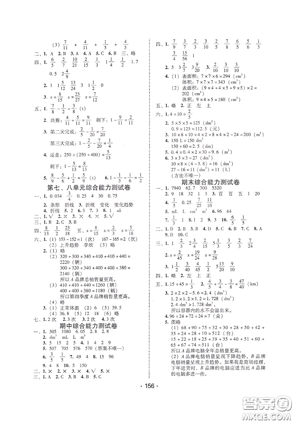 2020年課時學練測學生用書數(shù)學五年級下冊人教版參考答案