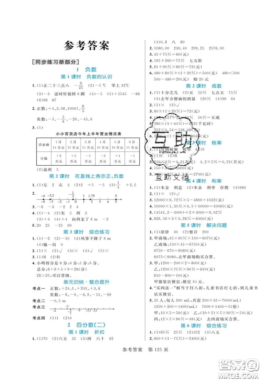 2020年黃岡名師天天練六年級(jí)數(shù)學(xué)下冊(cè)人教版答案