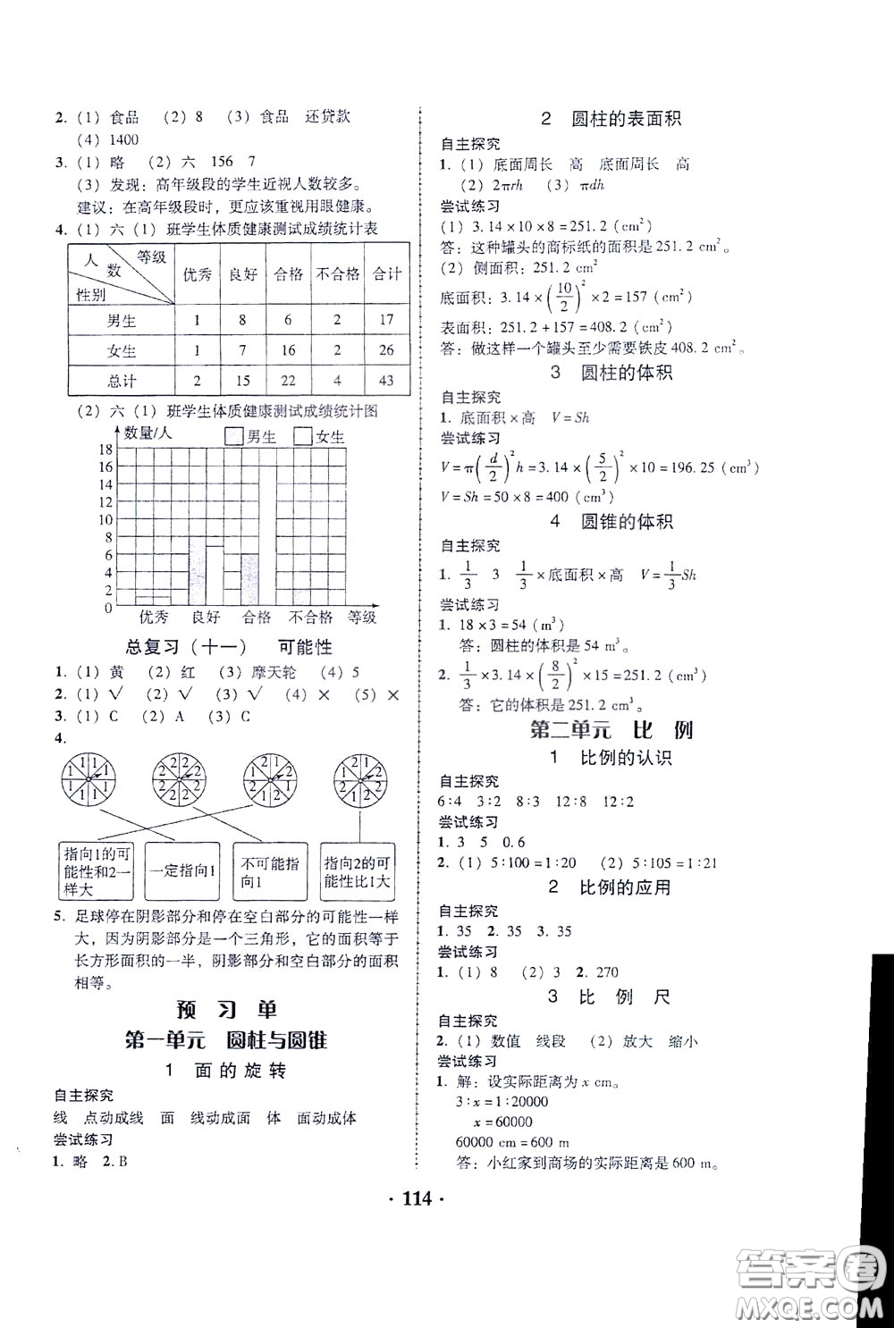 2020年課時學(xué)練測學(xué)生用書數(shù)學(xué)六年級下冊北師大版參考答案