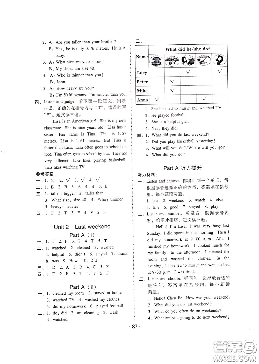 2020年課時學練測學生用書英語六年級下冊人教PEP版參考答案