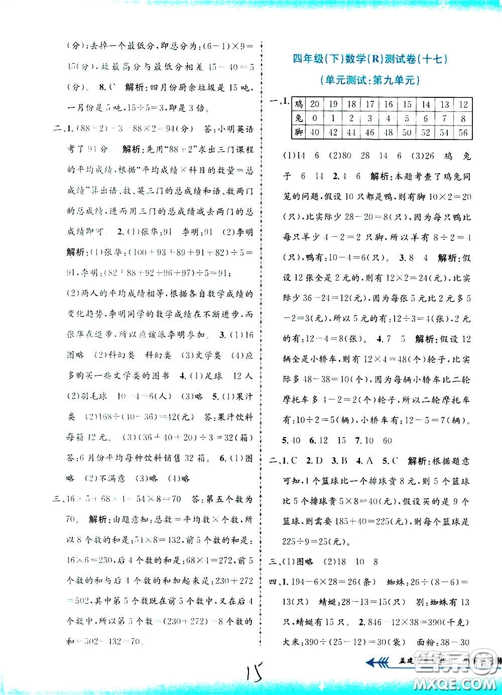 孟建平系列叢書2020年小學單元測試數(shù)學四年級下冊R人教版參考答案