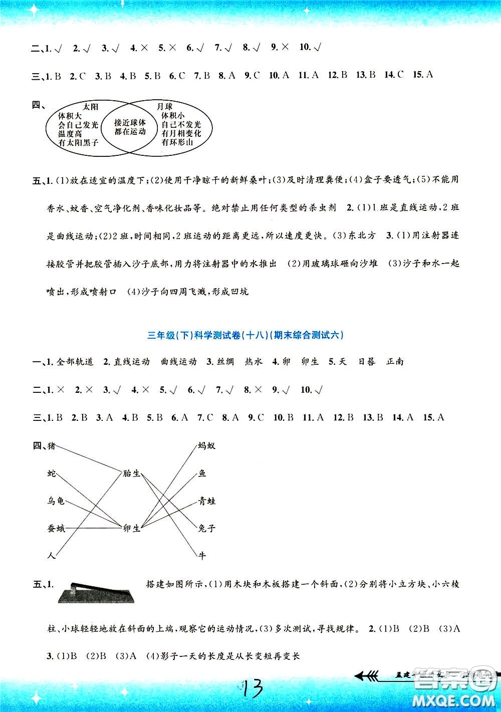 孟建平系列叢書2020年小學(xué)單元測試科學(xué)三年級下冊J教科版參考答案