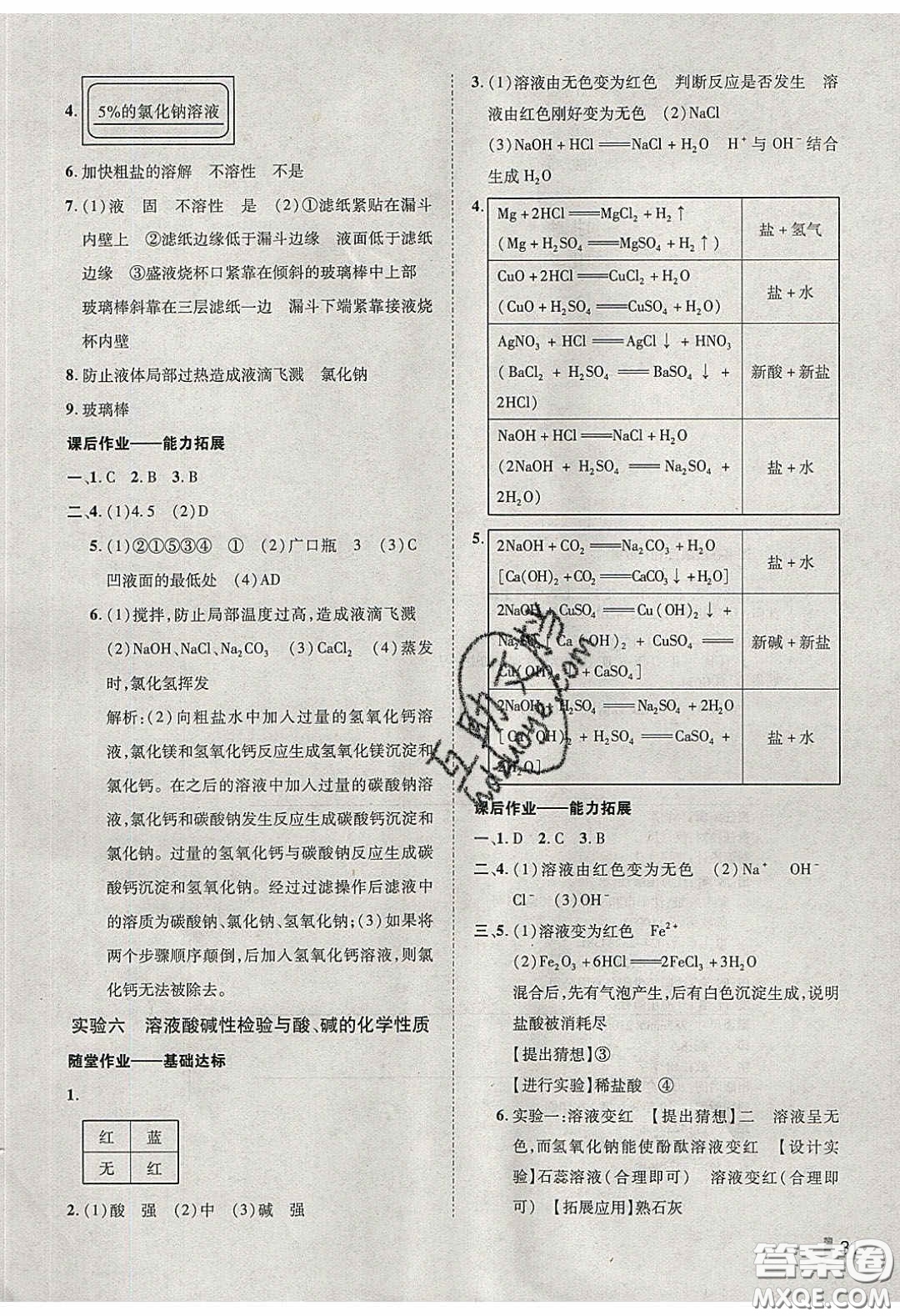 2020年遼寧作業(yè)分層培優(yōu)學案九年級化學下冊科粵版答案