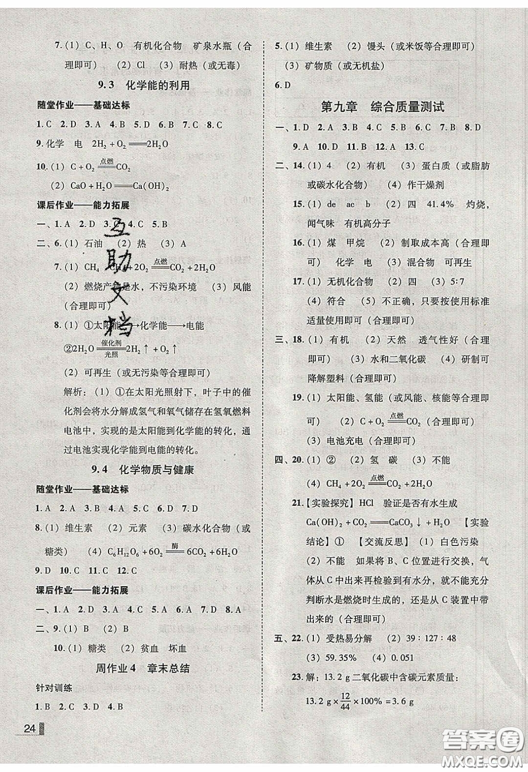 2020年遼寧作業(yè)分層培優(yōu)學案九年級化學下冊科粵版答案