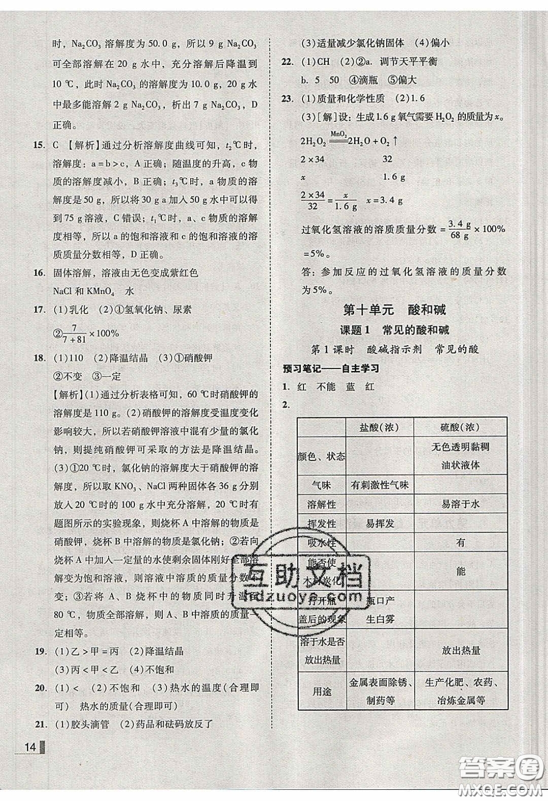 2020年遼寧作業(yè)分層培優(yōu)學(xué)案九年級化學(xué)下冊人教版答案