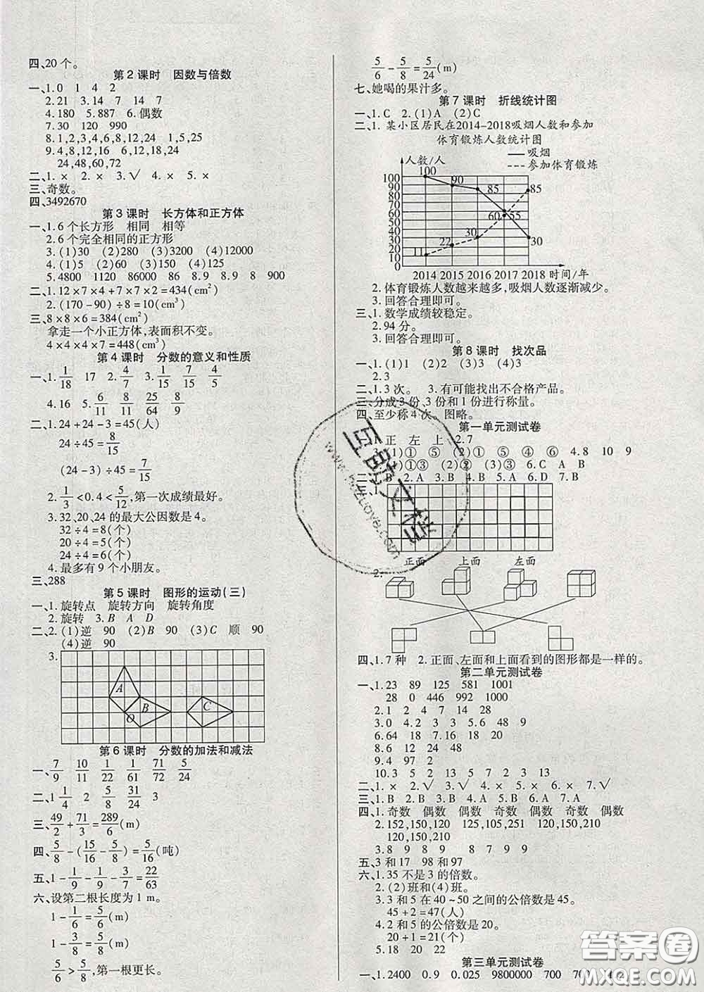 沈陽出版社2020新版優(yōu)秀三好生五年級(jí)數(shù)學(xué)下冊(cè)人教版A版答案