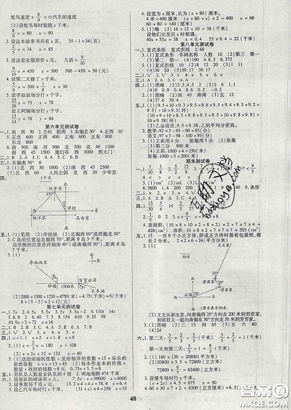 沈陽(yáng)出版社2020新版優(yōu)秀三好生五年級(jí)數(shù)學(xué)下冊(cè)北師版B版答案