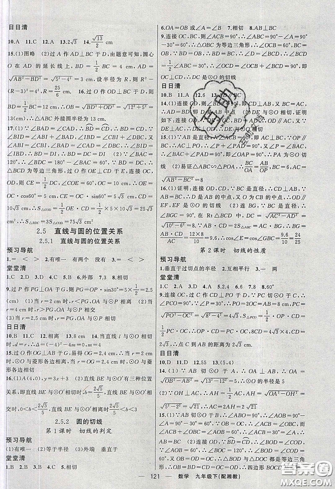 2020年四清導航九年級數(shù)學下冊湘教版答案