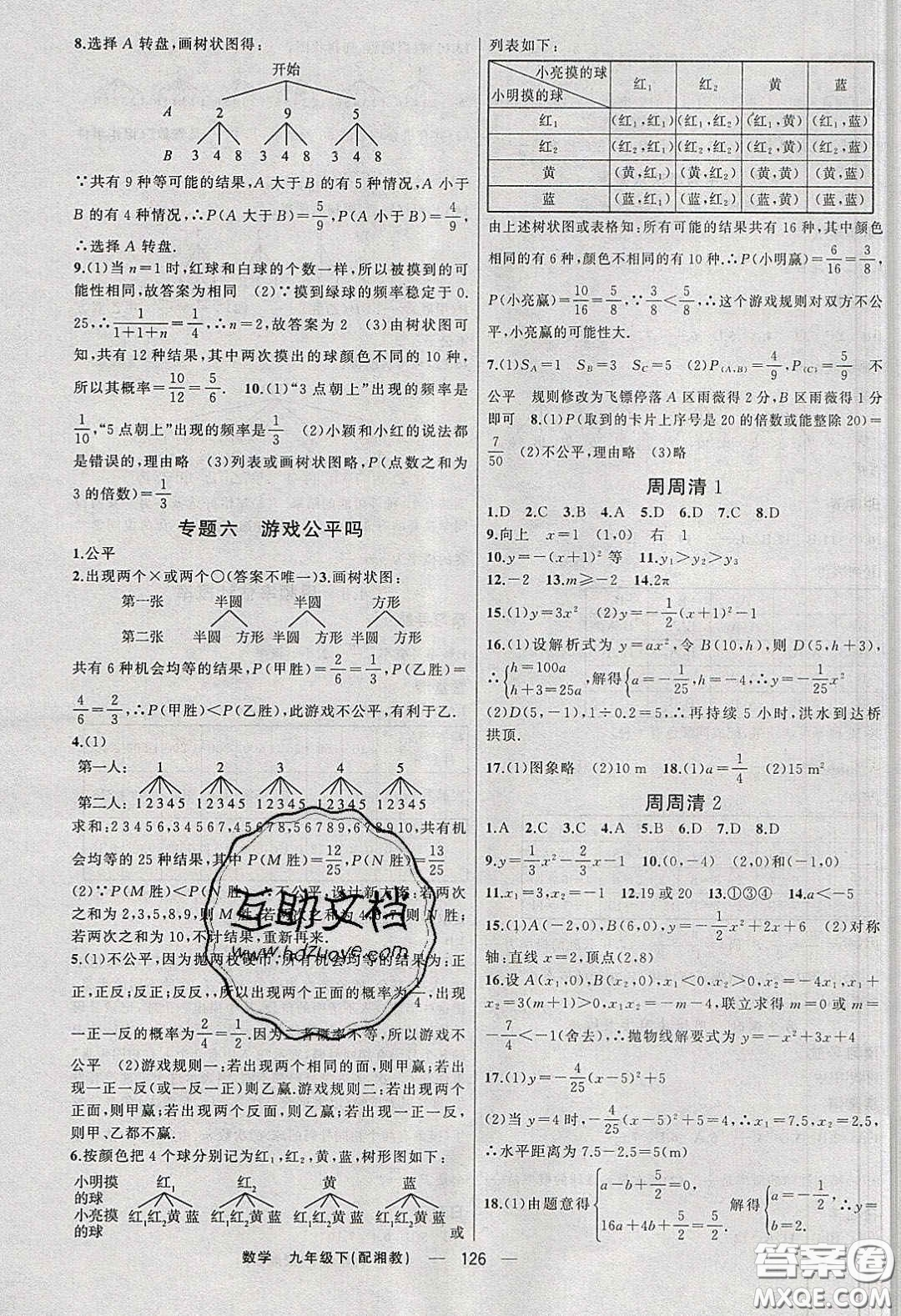 2020年四清導航九年級數(shù)學下冊湘教版答案