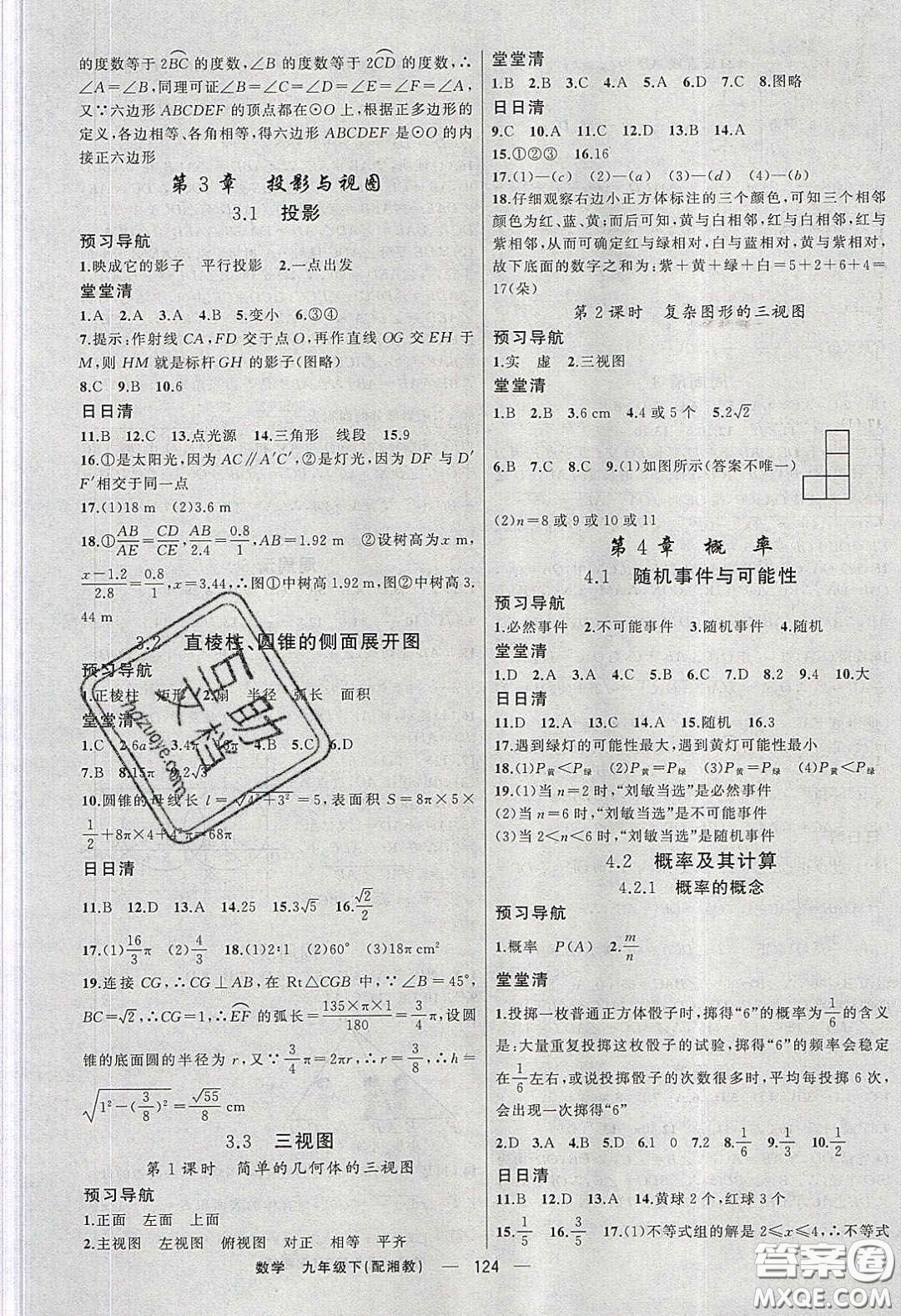 2020年四清導航九年級數(shù)學下冊湘教版答案