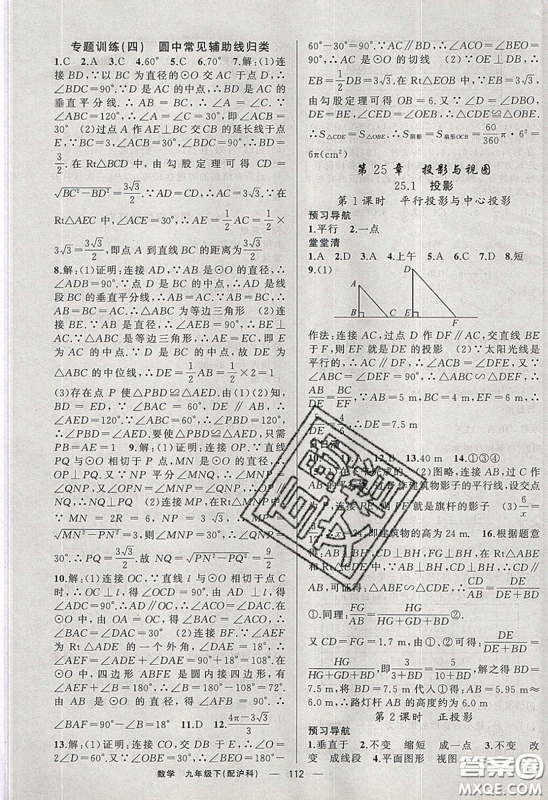 2020年四清導航九年級數(shù)學下冊滬科版答案