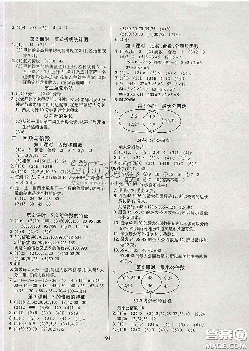 2020新版培優(yōu)紅領(lǐng)巾樂園五年級數(shù)學(xué)下冊蘇教版B版答案