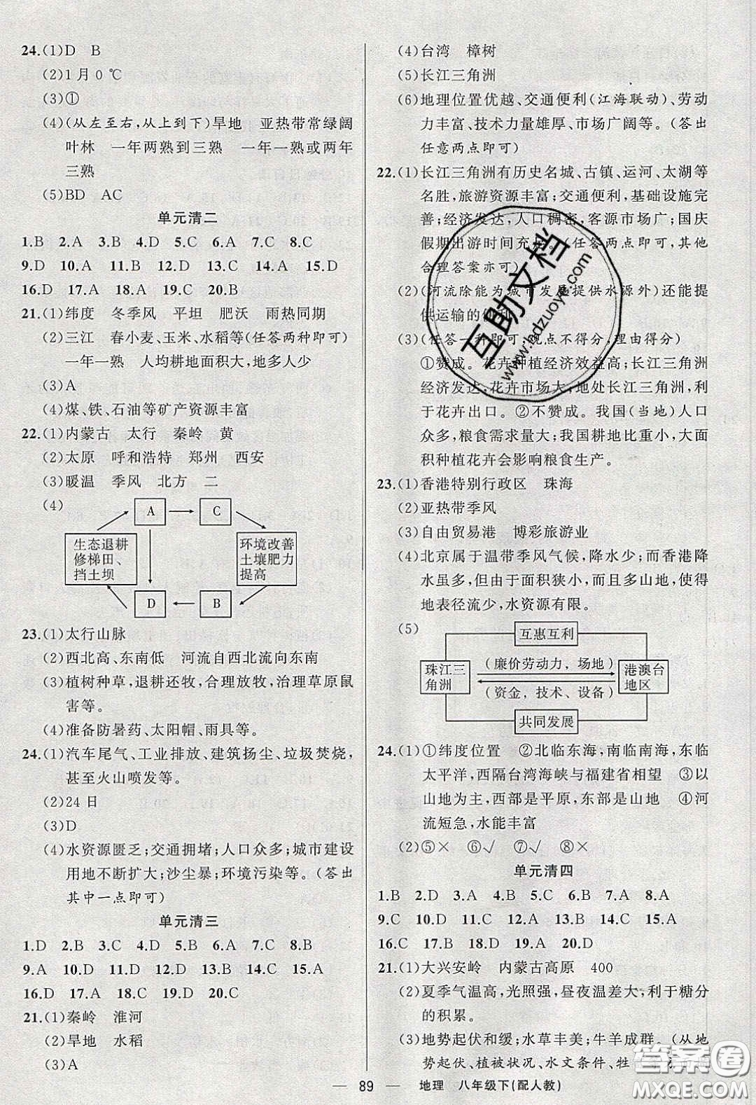 獵豹圖書2020年四清導(dǎo)航八年級地理下冊人教版答案