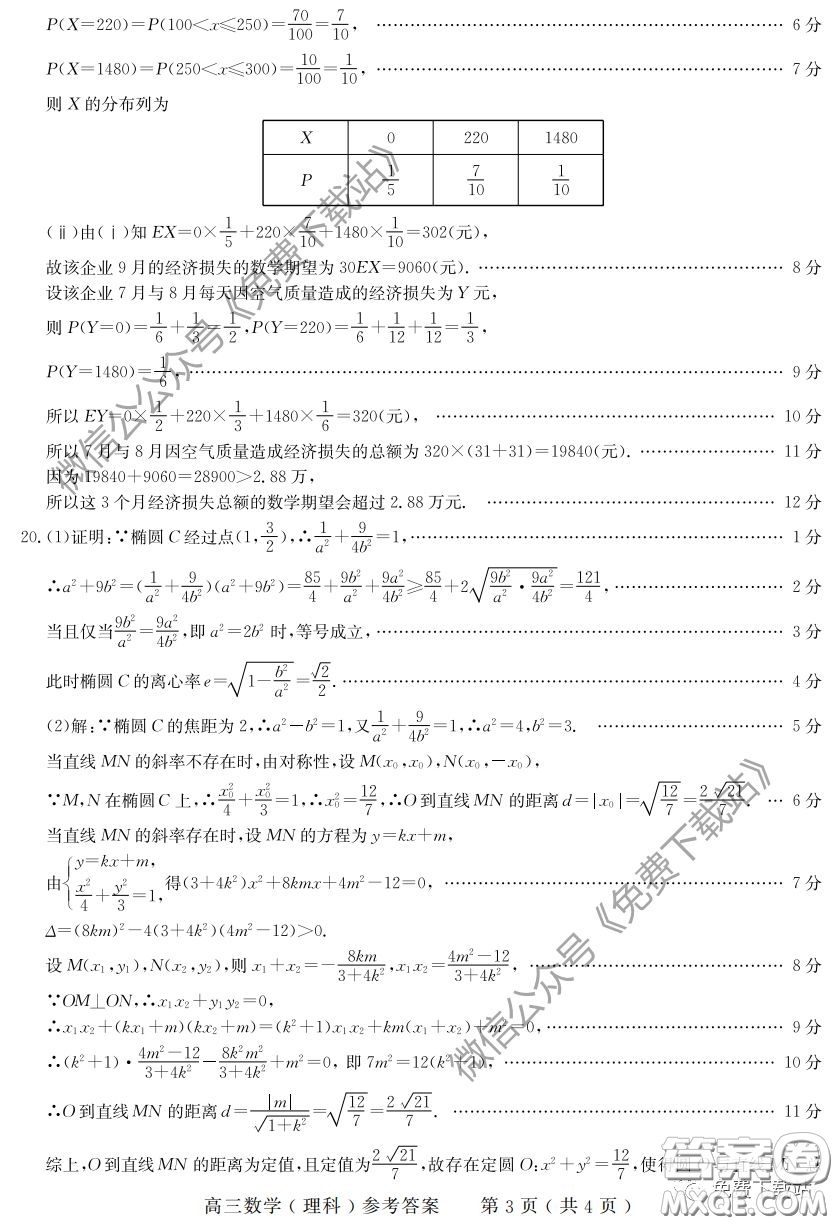 河南六市2020屆高三年級3月聯(lián)合檢測理科數(shù)學(xué)試題及答案