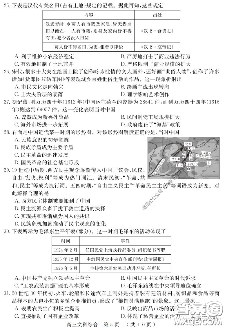 河南六市2020屆高三年級3月聯(lián)合檢測文科綜合試題及答案