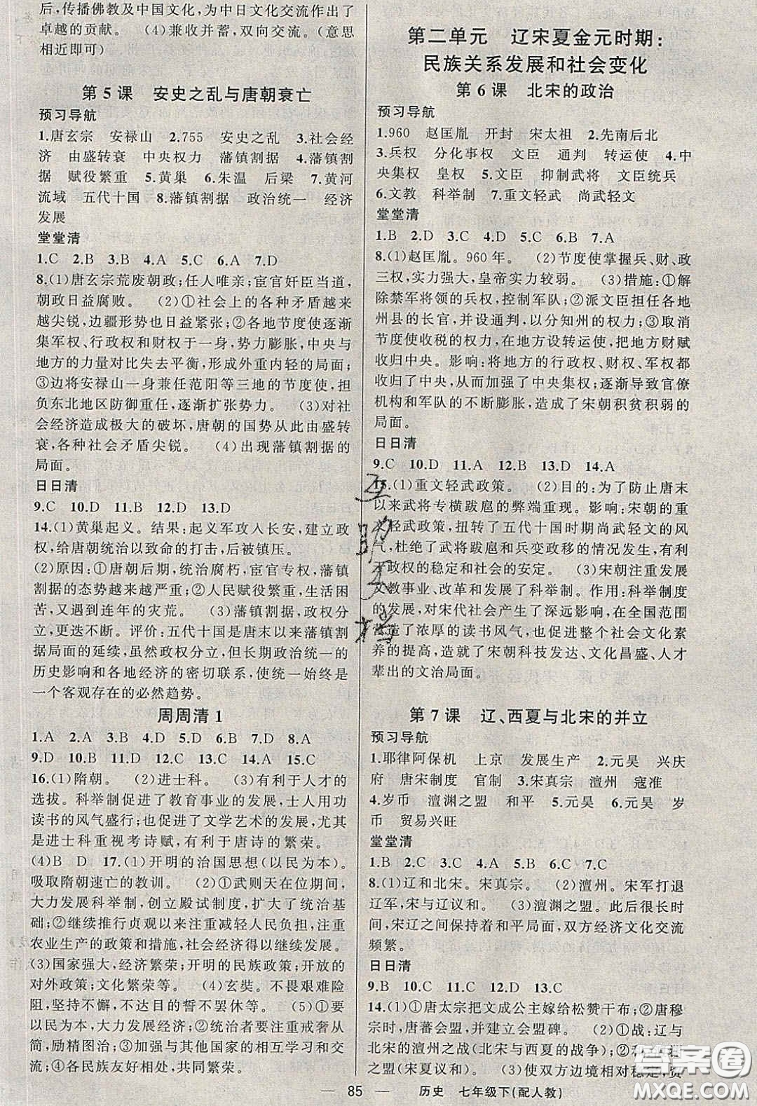 獵豹圖書2020年四清導(dǎo)航七年級歷史下冊人教版答案