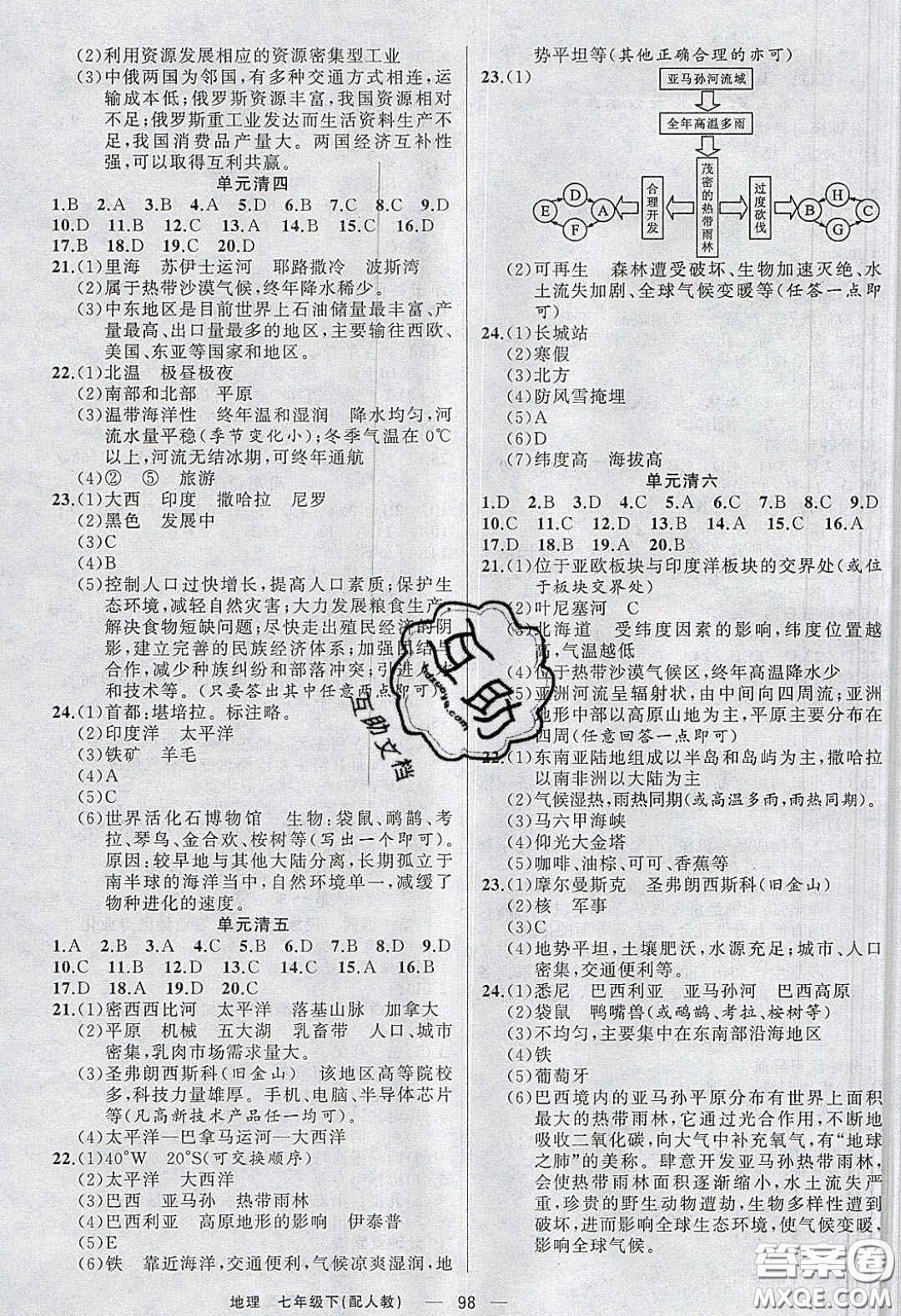 獵豹圖書2020年四清導(dǎo)航七年級地理下冊人教版答案