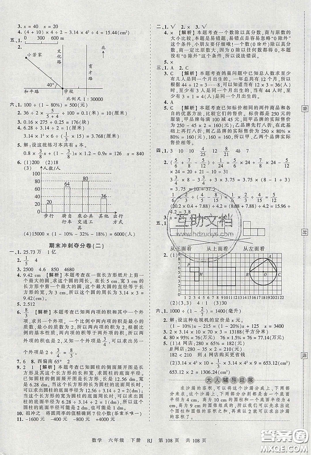 江西人民出版社2020年王朝霞考點(diǎn)梳理時(shí)習(xí)卷六年級(jí)數(shù)學(xué)下冊(cè)人教版答案