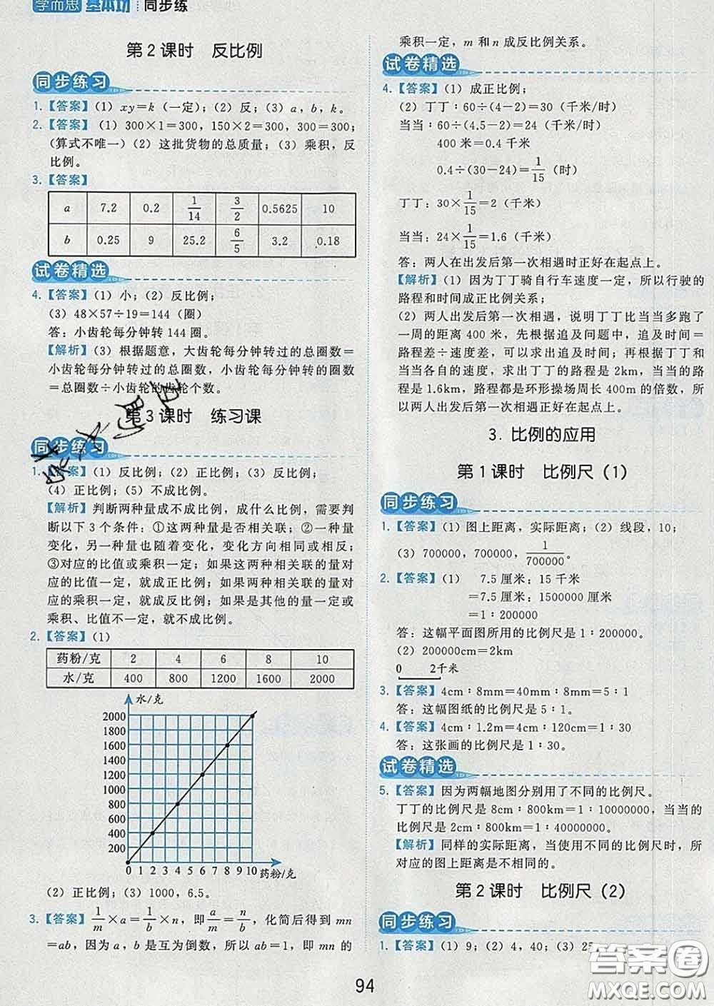 2020學(xué)而思基本功同步練六年級數(shù)學(xué)下冊人教版答案