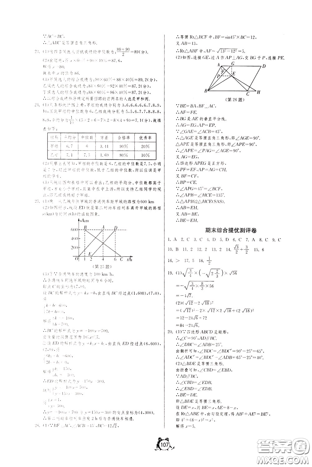 2020年單元雙測全程提優(yōu)測評卷數(shù)學八年級下冊RMJY人民教育版參考答案