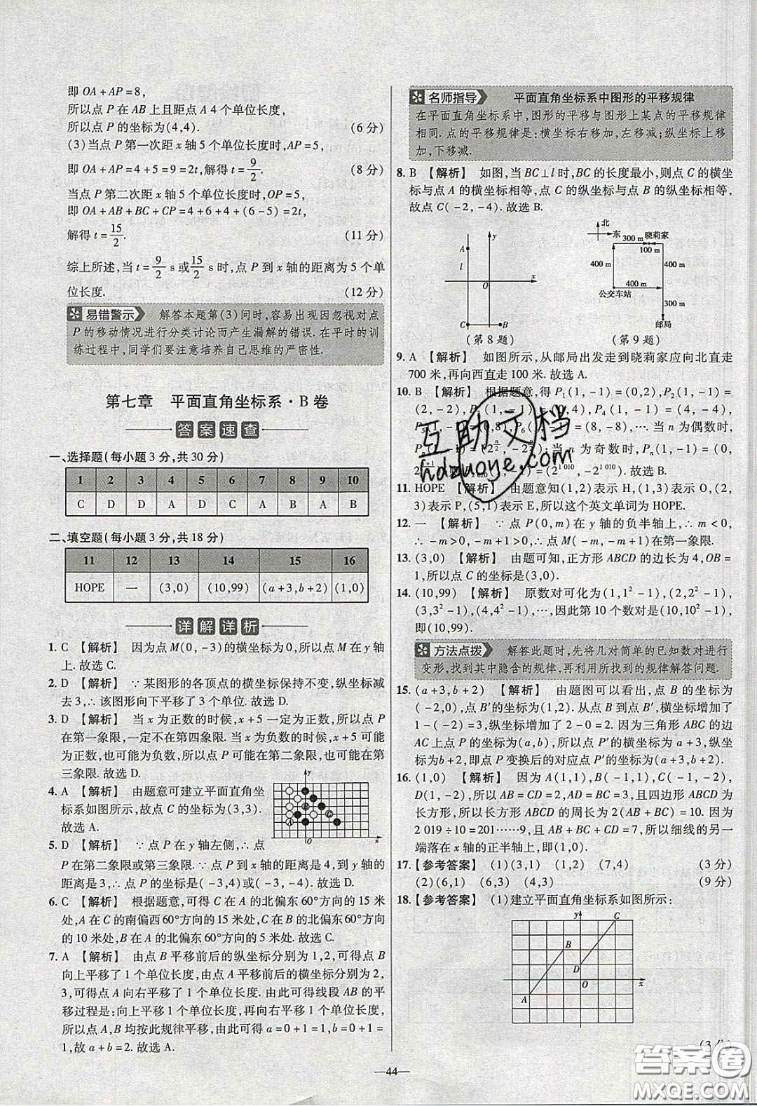 2020年金考卷活頁題選名師名題單元雙測七年級數(shù)學(xué)下冊人教版答案