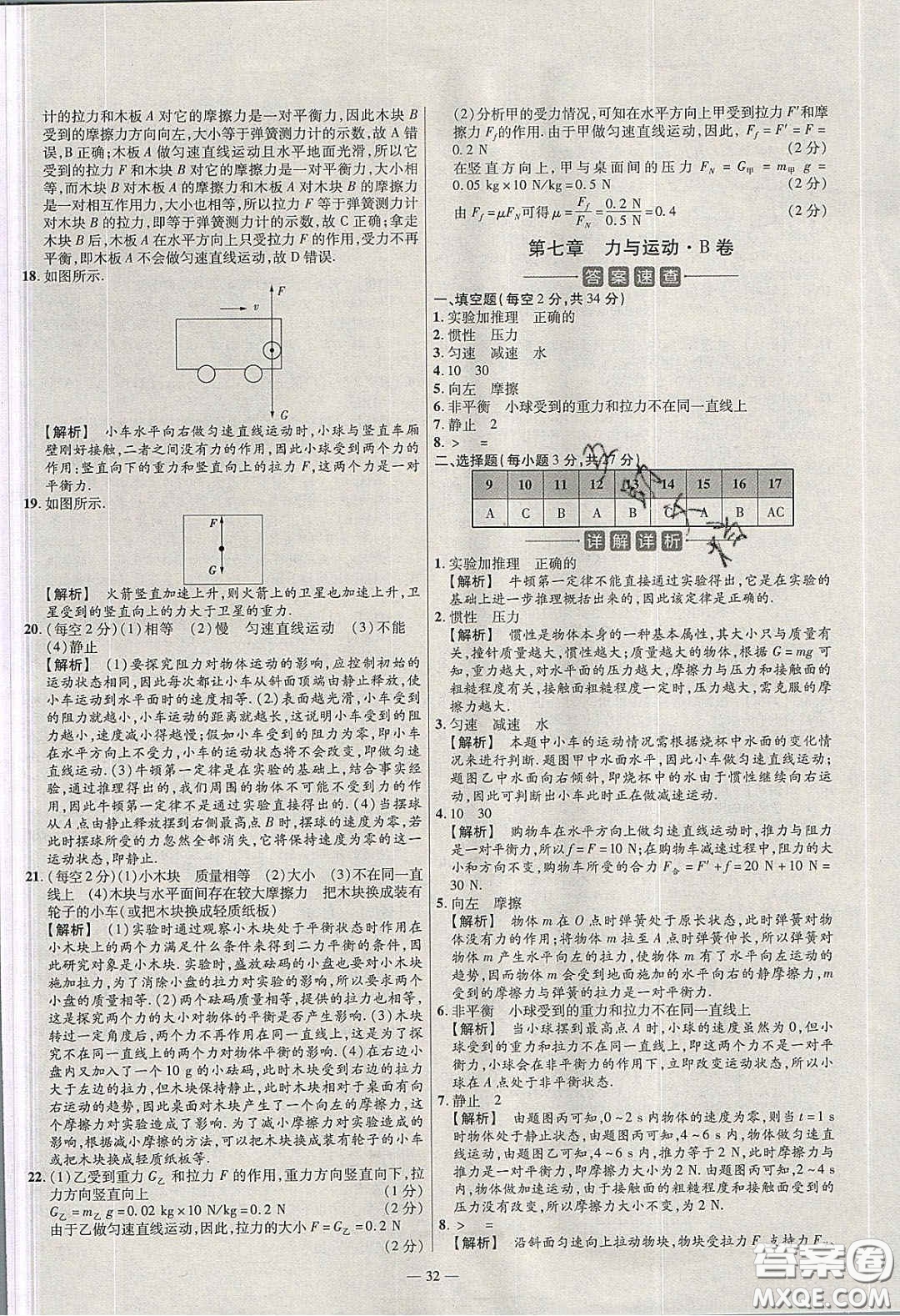 延邊教育出版社2020年金考卷活頁(yè)題選名師名題單元雙測(cè)八年級(jí)物理下冊(cè)滬科版答案