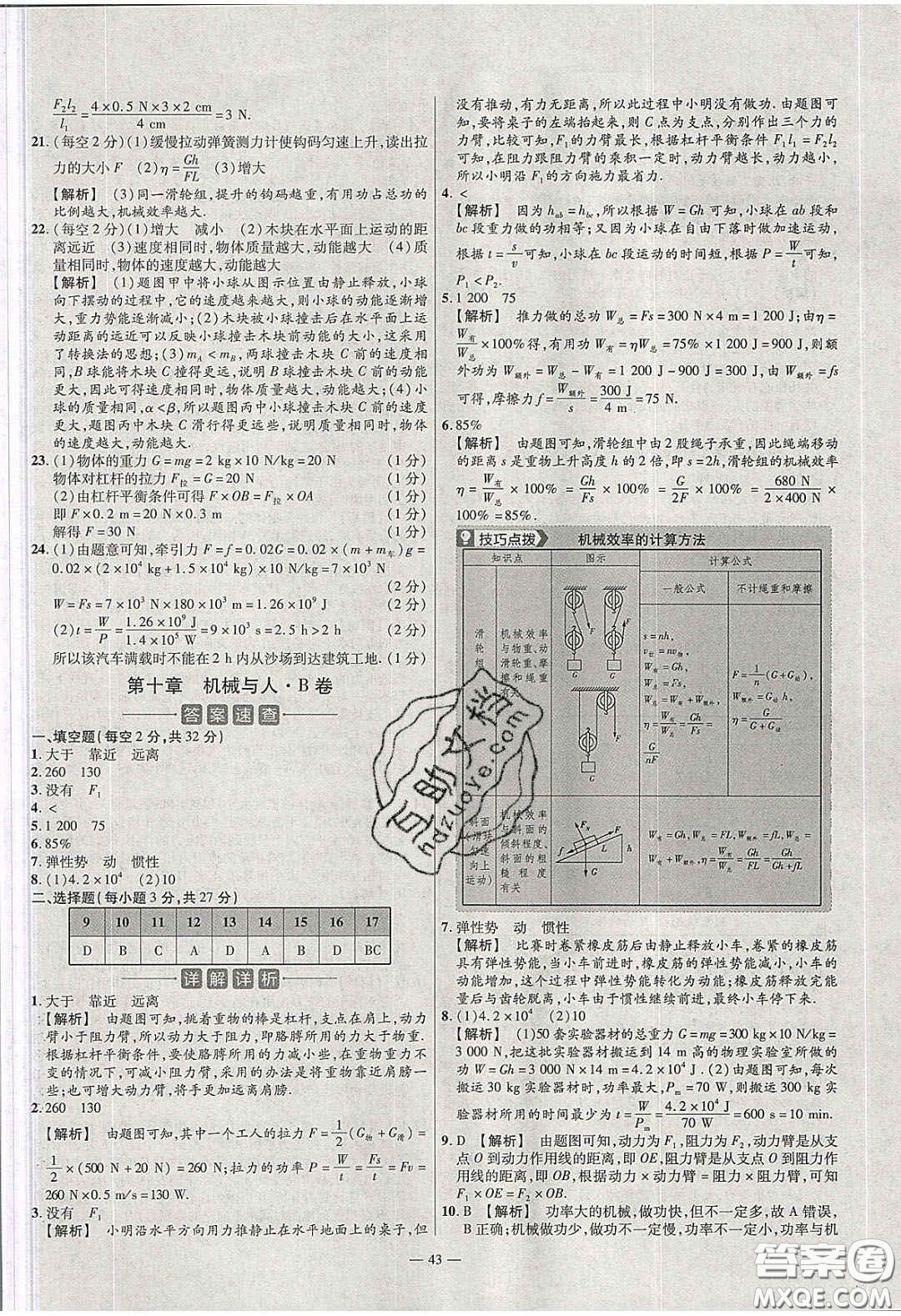 延邊教育出版社2020年金考卷活頁(yè)題選名師名題單元雙測(cè)八年級(jí)物理下冊(cè)滬科版答案